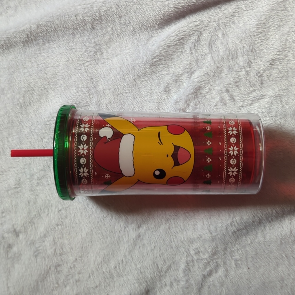 Festive Christmas Pikachu Tumbler with Straw